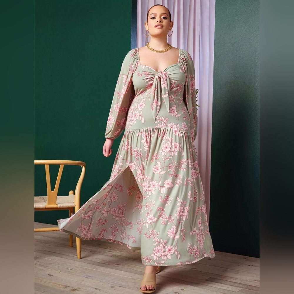 Eloquii tie front floral maxi dress size 26